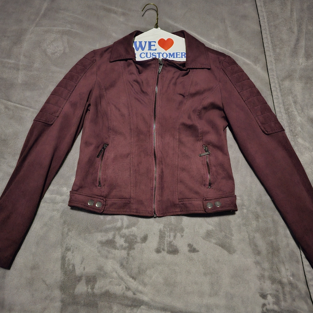 Guess Burgundy Womens Cropped Suede Jacket